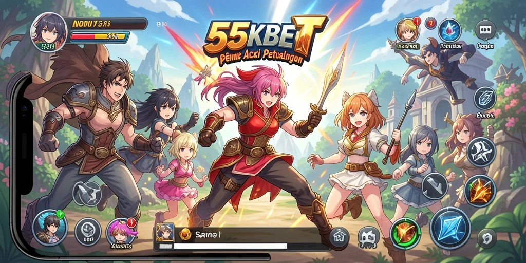 Screenshot gameplay 55KBET menampilkan pertarungan seru karakter Anime.