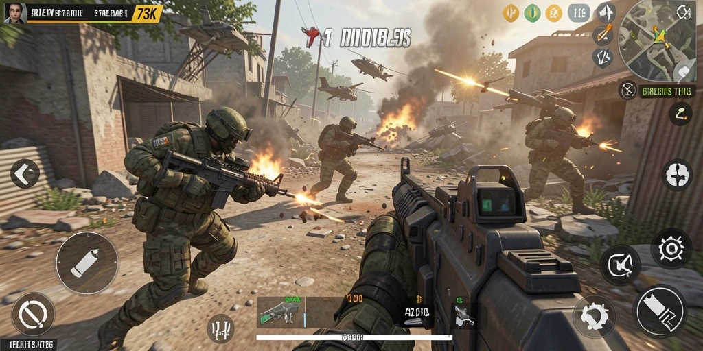 Tangkapan layar gameplay menegangkan dari 73K dalam pertempuran TPS.