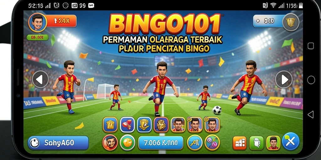 Tampilan gameplay seru di BINGO101 dengan tema olahraga bingo.