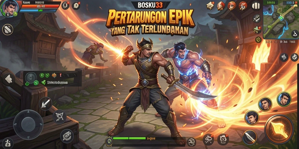 Tampilan menarik dari gameplay pertarungan di BOSKU33.