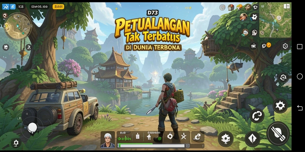 Tampilan gameplay D73 yang memukau dalam petualangan dunia terbuka.