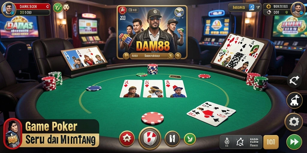 Tampilan gameplay poker yang seru dan interaktif di DAM88.