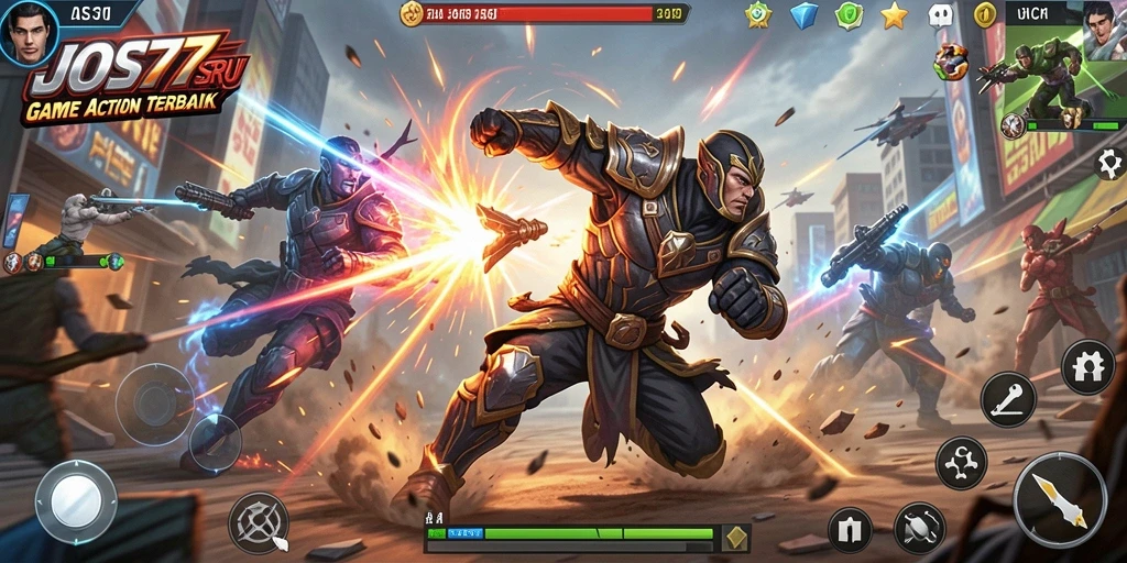 Tampilan gameplay action mendebarkan di JOS77 dengan karakter yang beragam.