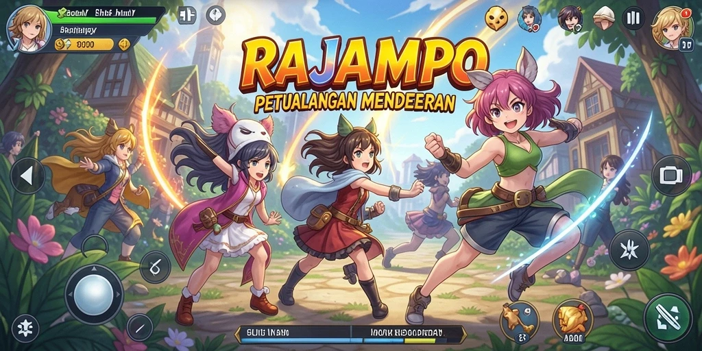 Screenshot gameplay RAJAMPO menunjukkan karakter beraksi di dunia Anime yang menakjubkan.
