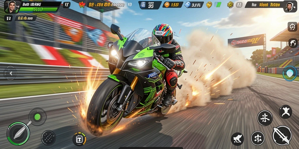 Tampilan gameplay RK55 yang menegangkan dengan aksi balapan motor.
